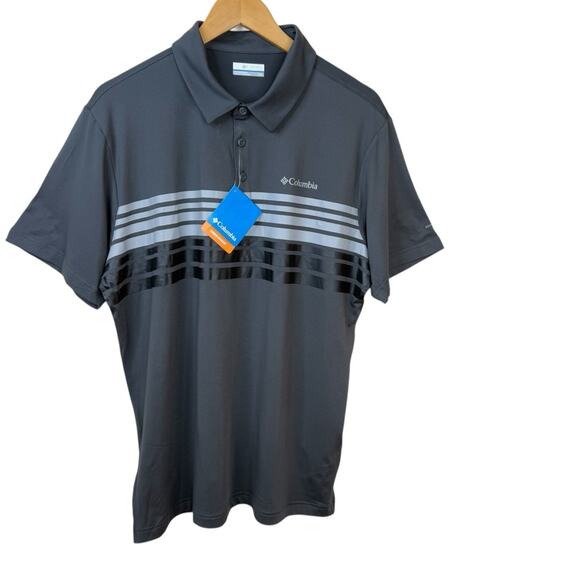NEW Columbia Lakefront Trail Men’s Size L Dark Gray Golf  Novelty Polo - Picture 1 of 12